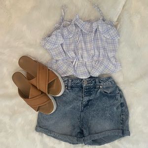 Light blue and white cropped tank top!